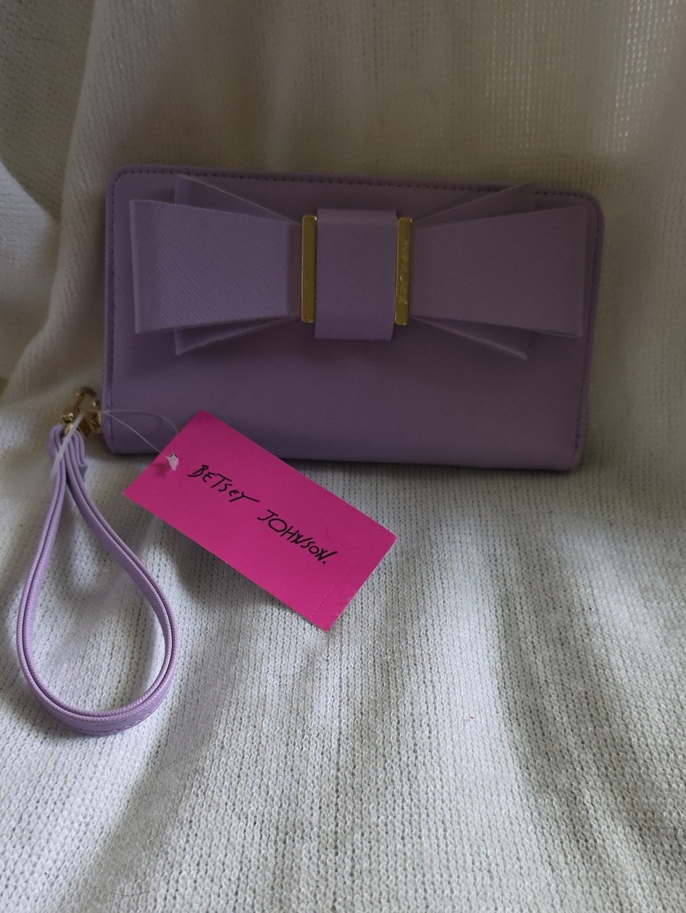 Betsey Johnson Lavender Bow Wristlet Clutch with Gold Accent